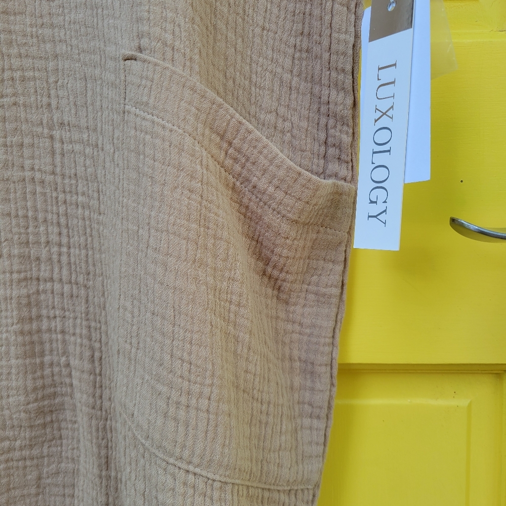 NWT Luxology Taupe Cotton Gauze Dress XL | Coastal Neutral V Neck Boho - Picture 6 of 13